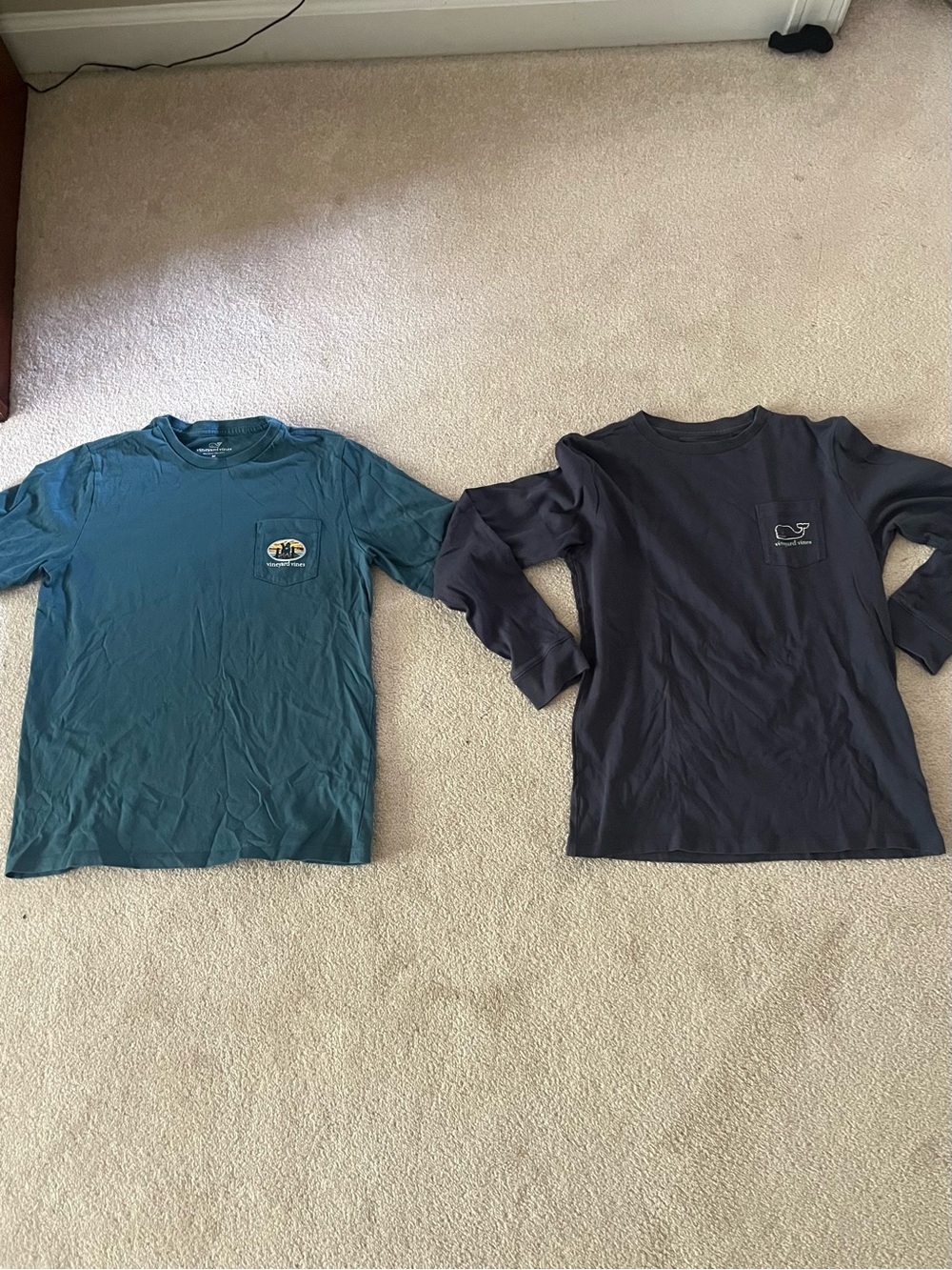 Vineyard Vines Kids Teal & Navy Long-Sleeve Pocket Tees